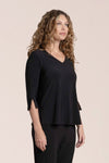 Sympli Suitable Split Sleeve Top in Black.  V neck center seam top with 3/4 sleeve split at hem.  Straight hem.  Relaxed fit._t_61399680418158