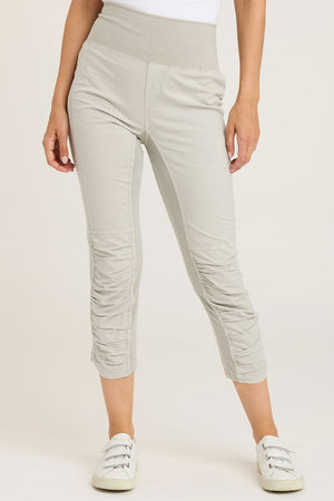 Wearables High Waist Jetter Crop in Whitecap a light gray beige. Pull on high rise crop with wide waistband and ruched detail at lower leg. 24 1/2" inseam._35083527749832