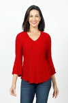 Sno Skins Dream V Neck Top in Vampire. Textured swirl tone on tone print. V neck top with 3/4 bell sleeve. Curved hem. Relaxed fit._t_34622208671944
