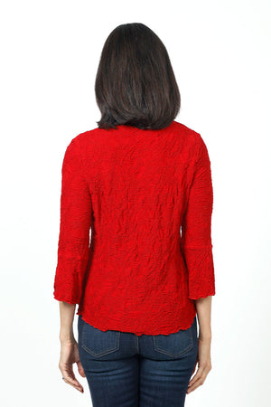 Sno Skins Dream V Neck Top in Vampire. Textured swirl tone on tone print. V neck top with 3/4 bell sleeve. Curved hem. Relaxed fit.._34622208573640
