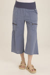 Wearables Pasqual Crop in Hypnotic Pigment.  Foldover jersey waistband with faux zipper placket.  2 deep front pockets.  Zipper detail and grommets below pockets.  Softly gathered at pockets.  2 rear patch pockets.  Wide leg with slightly flared hem and raw edge. 22" inseam._t_60009108472174