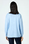 Metric Linen Front Seam Side Slit Sweater in Light Denim.  Cotton/linen slub knit.  Crew neck with long sleeves.  Raised center seams front and back.  Rib trim at neck,hem and cuffs.  Side slits. High low hem.  Relaxed fit._t_59972002120046