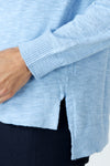 Metric Linen Front Seam Side Slit Sweater in Light Denim.  Cotton/linen slub knit.  Crew neck with long sleeves.  Raised center seams front and back.  Rib trim at neck,hem and cuffs.  Side slits. High low hem.  Relaxed fit._t_59972002251118