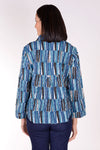 Habitat Pucker Retro Swing Shirt in Teal. Brush stroke print in shades of teal, black and off white. Pointed collar button down shirt with 3/4 wide sleeve. Curved hem. Relaxed fit._t_34378172956872