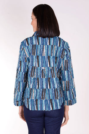 Habitat Pucker Retro Swing Shirt in Teal. Brush stroke print in shades of teal, black and off white. Pointed collar button down shirt with 3/4 wide sleeve. Curved hem. Relaxed fit._34378172956872