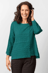 Habitat Pucker Lapped Seam Pullover in Teal. Crew neck puckered top with asymmetric step hem and 3/4 sleeve. Slightly oversized fit._t_34355614875848