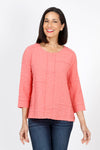 Habitat Pucker Mixed Seams Top in Melon. Puckered crew neck 3/4 sleeve top with pieced front with mixed seam detail. Relaxed fit._t_35322672513224