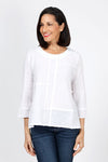 Habitat Pucker Mixed Seams Top in White. Puckered crew neck 3/4 sleeve top with pieced front with mixed seam detail. Relaxed fit._t_35322672611528