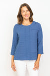 Habitat Pucker Mixed Seams Top in Twilight. Puckered crew neck 3/4 sleeve top with pieced front with mixed seam detail.  Relaxed fit._t_35285473231048