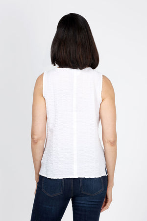 Habitat Pucker Lapped Seam Tank in White. Crew neck sleevess top with front pieced construction and lapped seam detail. Pucker fabric. Relaxed fit._35322886881480