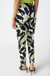 Joseph Ribkoff Abstract Print Ankle Pant. Black and white print with pops of lime. Pull on pant with 3" waistband. Snug through hip and thigh, falls straight to hem. 27" inseam._t_34829129777352