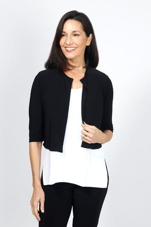 Sympli Bolero Cardigan in Black.  Cropped open cardigan with 3/4 sleeve.  Relaxed fit._35033444057288