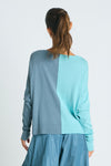 Planet Half Whipped Sweater in Haze/Vapor.  Crew neck knit with 1/2 and 1/2 vertical color block.  Whipstitch detail in lava down center front. Long sleeves with drop shoulder. Rib trim at neck.  One size fits many.  Oversized fit._t_61189666832750