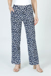 Lisette L Montreal Dot Jacquard Wide Leg Pant in Navy with white dots.  Textured jacquard pull on pant with 1 1/2" stretch waistband.  2 front slash pockets.  Snug through stomach and hip, falls straight through leg.  Wide leg. 30" inseam._t_59950026522990