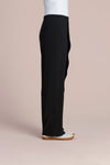 Sympli Suitable Rapt Pant in Black.  Pull on pant with set in waistband.  Draped asymmetric panel on across left front leg.  Straight leg.  Plain back.  30" inseam._t_61386354327918