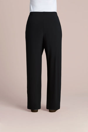 Sympli Suitable Rapt Pant in Black.  Pull on pant with set in waistband.  Draped asymmetric panel on across left front leg.  Straight leg.  Plain back.  30" inseam._61386354360686
