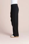 Sympli Suitable Rapt Pant in Black.  Pull on pant with set in waistband.  Draped asymmetric panel on across left front leg.  Straight leg.  Plain back.  30" inseam._t_61386354393454