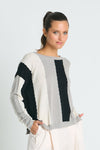 Planet Ric Rac Sweater in Black/Titanium/Stone. Slightly cropped pima cotton/modal knit with long sleeves and dropped shoulders.  Vertical striping with wavy edges.  Solid rib trim at neck and hem.  Side slits.  One size fits many.  Slightly oversized fit._t_61012427997550