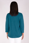Habitat Pebble Ruched Shirt in Baltic, a blue green. Crew neck 3/4 sleeve top with ruched detail down center front. Pebble cotton. Relaxed fit._t_34314767401160