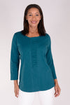 Habitat Pebble Ruched Shirt in Baltic, a blue green.  Crew neck 3/4 sleeve top with ruched detail down center front.  Pebble cotton.  Relaxed fit._t_34314767466696