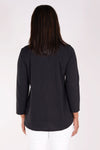 Habitat Pebble Ruched Shirt in Black. Crew neck 3/4 sleeve top with ruched detail down center front. Pebble cotton. Relaxed fit._t_34314767565000