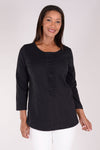 Habitat Pebble Ruched Shirt in Black. Crew neck 3/4 sleeve top with ruched detail down center front. Pebble cotton. Relaxed fit._t_34314767433928