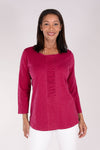Habitat Pebble Ruched Shirt in Cranberry. Crew neck 3/4 sleeve top with ruched detail down center front. Pebble cotton. Relaxed fit._t_34357618475208