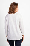 Habitat Pebble Ruched Shirt in White. Crew neck 3/4 sleeve top with ruched detail down center front. Pebble cotton. Relaxed fit._t_34314767532232