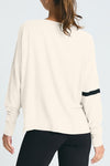 Planet Fine Line Sweater in Stone/Black.  Crew neck long sleeve sweater with dropped shoulder.  Stylized line graphic in front and right sleeve.  Side slits.  Rib trim at neck, hem and cuff.  Oversized fit.  One size fits many._t_61210290651502