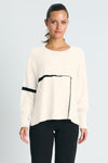 Planet Fine Line Sweater in Stone/Black.  Crew neck long sleeve sweater with dropped shoulder.  Stylized line graphic in front and right sleeve.  Side slits.  Rib trim at neck, hem and cuff.  Oversized fit.  One size fits many._t_61210290684270