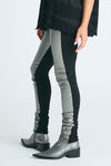 Planet Vegan Leather Sexy Legging in Pewter/Black.  Elastic waist pull on legging.  Front is vegan leather, back half is jersey.  Ruching at bottom._t_61188976181614
