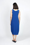 Sympli Nu Pleat Hem Tank Dress in Twilight Blue, a medium bright blue.. Scoop neck sleeveless dress. Defined waist with gathered bubble skirt with small pleats at hem. 2 front slash in seam pockets. Contour seaming. Single cargo pocket with flap on side. Relaxed fit._t_35033435439304