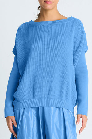 Planet Basic Waffle Sweater in Sapphire.  Crew neck long sleeve waffle weave knit.  Drop shoulders.  Rib trim at neck, hem and cuff.  Oversized fit. One size fits many._61185075741038