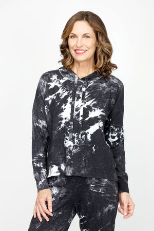 Lolo Luxe Tie Dye Pullover Hoodie in Black.  Crew neck with attached drawstring hood.  Long sleeves with dropped shoulders.  Side slits.  Rib trim at neck, hem and cuff.  Relaxed fit._61430754673006