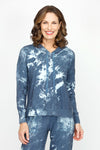 Lolo Luxe Tie Dye Pullover Hoodie in Denim.  Crew neck with attached drawstring hood.  Long sleeves with dropped shoulders.  Side slits.  Rib trim at neck, hem and cuff.  Relaxed fit._t_61430754738542