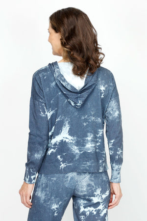 Lolo Luxe Tie Dye Pullover Hoodie in Denim.  Crew neck with attached drawstring hood.  Long sleeves with dropped shoulders.  Side slits.  Rib trim at neck, hem and cuff.  Relaxed fit._61430754771310