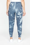 Lolo Luxe Tie Dye Cuffed Jogger in Denim.  Cotton screen print tie dye.  Pull on pant with elastic waist and drawstring.  Front pouch pockets with drawstring.  Cuffed rib hem.  28" inseam._t_61430400319854