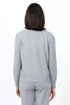 Lolo Luxe Flowers Crew Sweater in Gray. Crew neck heathered sweater with felted applique crew flowers. Rib trim at neck hem and cuff. Plain back. Relaxed fit._t_34654884266184
