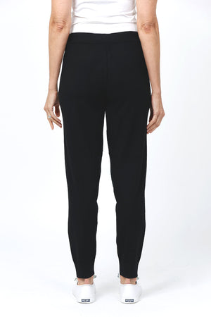 Lolo Luxe Solid Cuffed Jogger in Black. Knit pant with elastic waist and drawstring. Cuffed bottom. Inseam: 29"_34654512447688