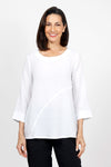 Habitat Travel Swing Tunic in White. Solid lightly crinkled top with crew neck and 3/4 sleeve. Diagonal seaming in front and back with raised edge. Swing shape. Slightly oversized fit._t_35123305316552