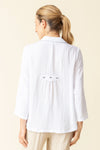 Habitat Travel Pleat Back Jacket in White.  Spread collar button down with matching novelty buttons.  2 front angled pockets with flap detail.  3/4 sleeve. Back yoke with 3 button tab detail.  High low hem.  A line shape. Relaxed fit._t_59962226114926