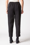 Habitat Travel Ruched Ankle Pant in Black.  Pull on textured pant with wide dropped waistband.  2 front slash pockets.  Ruching detail at side leg.  27" inseam._t_61477088625006
