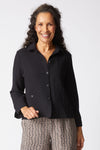 Habitat Travel Jill Shirt in Black.  Textured button down with pointed collar.  Bracelet length sleeve with split cuff.  Single front patch pocket with button closure.  Side slits. Boxy shape.  Relaxed fit._t_61457476813166
