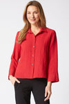 Habitat Travel Jill Shirt in Ruby.  Textured button down with pointed collar.  Bracelet length sleeve with split cuff.  Single front patch pocket with button closure.  Side slits. Boxy shape.  Relaxed fit._t_61457476878702