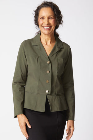 Habitat Stone Wash Urban Jacket in Forest.  Pointed collar button down jacket.  Long sleeves with roll edge.  Contour seaming.  Inset panel at hem.  Relaxed fit._61472322126190