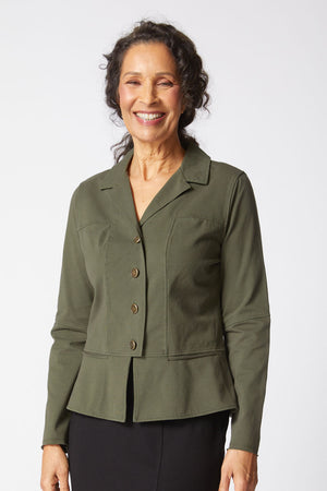 Habitat Stone Wash Urban Jacket in Forest.  Pointed collar button down jacket.  Long sleeves with roll edge.  Contour seaming.  Inset panel at hem.  Relaxed fit._61472322093422