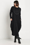 Planet French Terry Bubble Dress in Black.  Crew neck long sleeve dress with bubble shape and cinched hem.  Asymmetric seam detail in front.  Oversized fit.  One size fits many.  _t_61187812098414