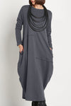 Planet French Terry Bubble Dress in Lava.  Crew neck long sleeve dress with bubble shape and cinched hem.  Asymmetric seam detail in front.  Oversized fit.  One size fits many.  _t_61187812131182