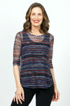 Mesh Go to Classic T Relax in Elemental Stripes.  Horizontal overlap stripes in rust twilight and amaranth purple. Crew neck 3/4 sleeve mesh t with curved hem.  Relaxed fit._t_36106543104200