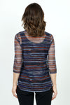 Mesh Go to Classic T Relax in Elemental Stripes.  Horizontal overlap stripes in rust twilight and amaranth purple. Crew neck 3/4 sleeve mesh t with curved hem.  Relaxed fit._t_36106543136968